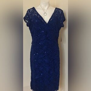 Scarlett MWT Royal BlueTiered Sequence Lace V Neck Front & Back Midi Dress Sz 14